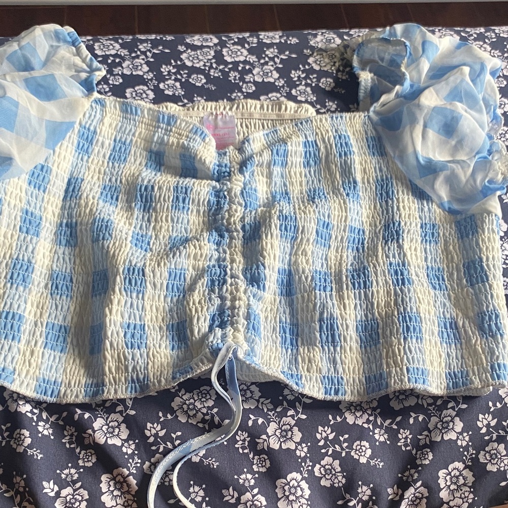 No Boundaries Blue and White Checkered Top
